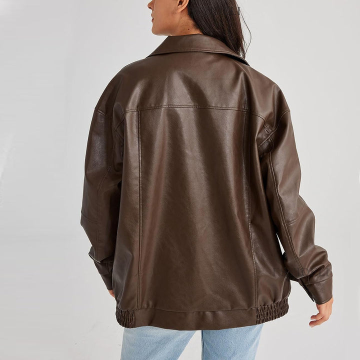 Leather Coat Women's Locomotive Style Top-Women's Outerwear 2023-Zishirts