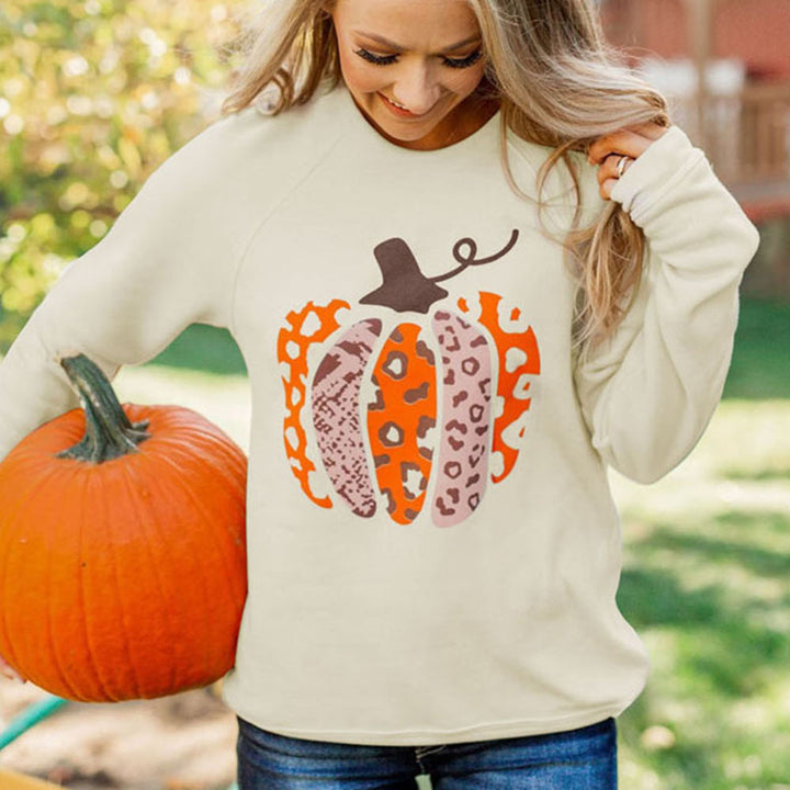 Halloween Pumpkin Printed Long-sleeved Top Female-Suits & Sets-Zishirts