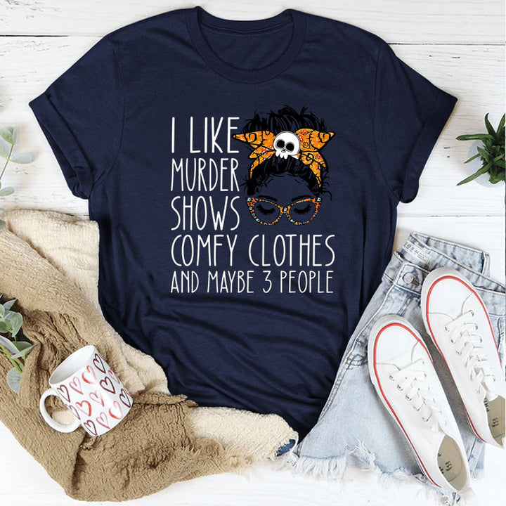 I LIKE MURDER SHOWS Halloween Skull Teenage Leisure T-shirt-Blouses & Shirts-Zishirts