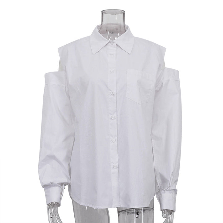 Women's Fashion Long Sleeve Lapel White Shirt-Blouses & Shirts-Zishirts