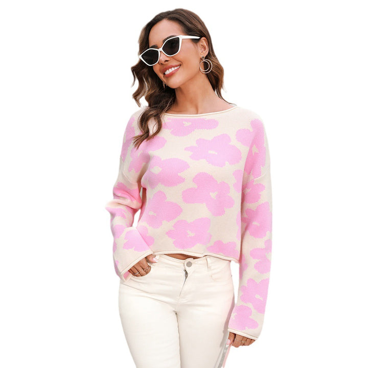 Women's Fashion Casual Long Sleeve Flower Sweater-Sweaters-Zishirts