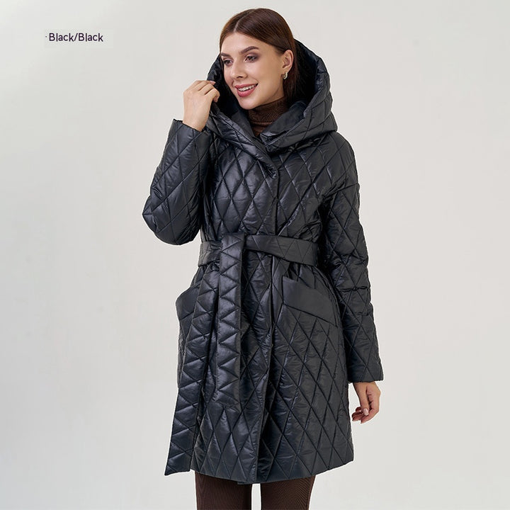 Women's Cotton-padded Jacket Slim-fit Lace Up Lapel Long-sleeved Coat-Jackets-Zishirts