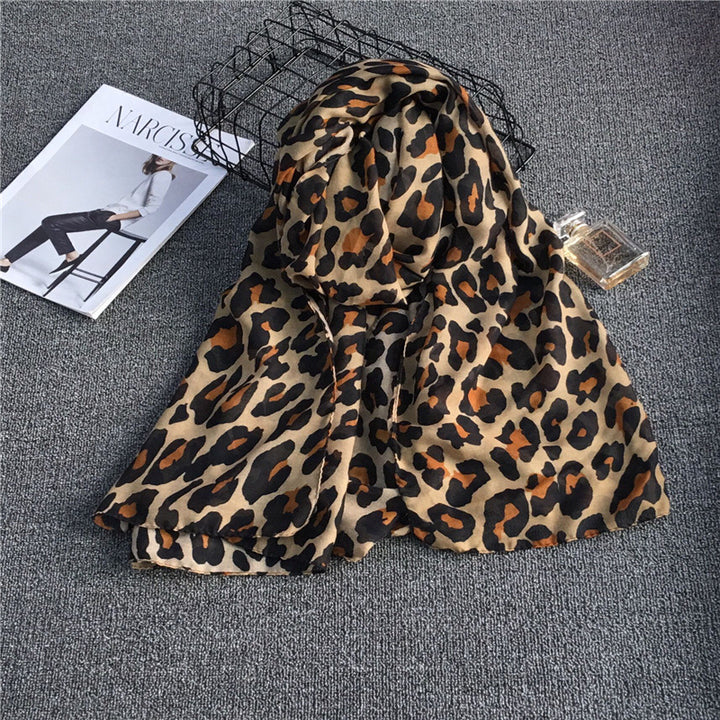 Female Fashion Simple Leopard Print Chiffon Scarf-Scarves & Wraps-Zishirts