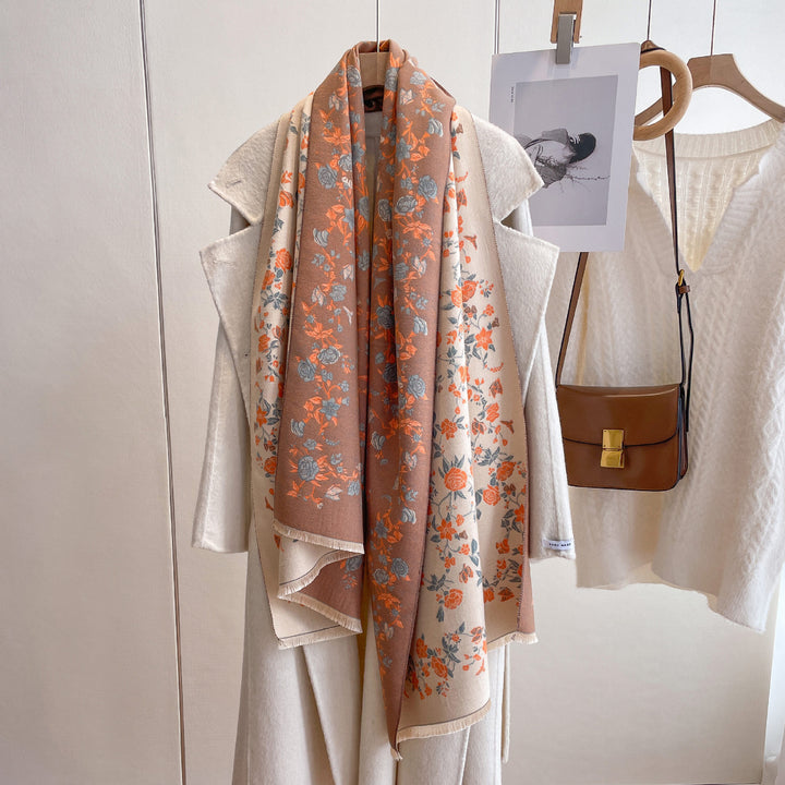 Floral Printed Artificial Cashmere Warm-keeping And Cold-proof Scarf-Scarves & Wraps-Zishirts