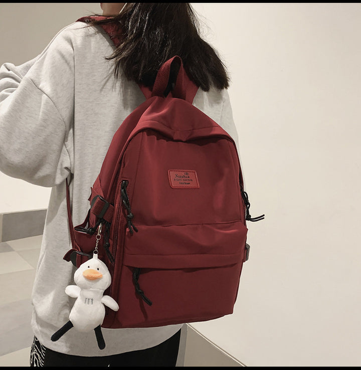 School Season New Fashion Backpack Fresh Middle School Students Korean Casual Solid Color Backpack-Women's Bags-Zishirts