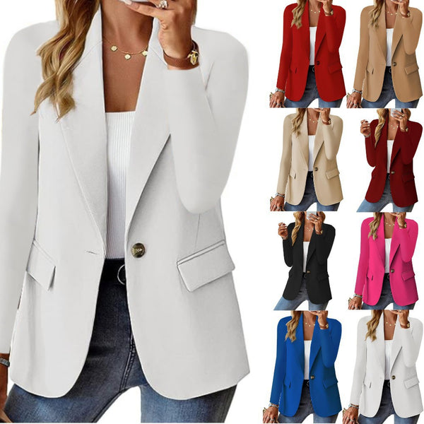 Polyester Autumn Long Sleeve Solid Color Cardigan Small Suit Jacket For Women-Jackets-Zishirts