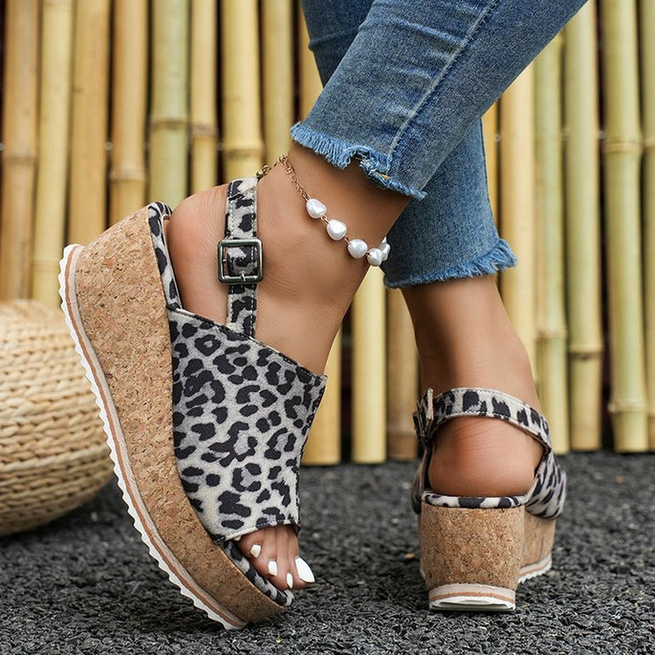 Leopard Wedge Sandals Women's Outer Wear European And American Large Size-Womens Footwear-Zishirts