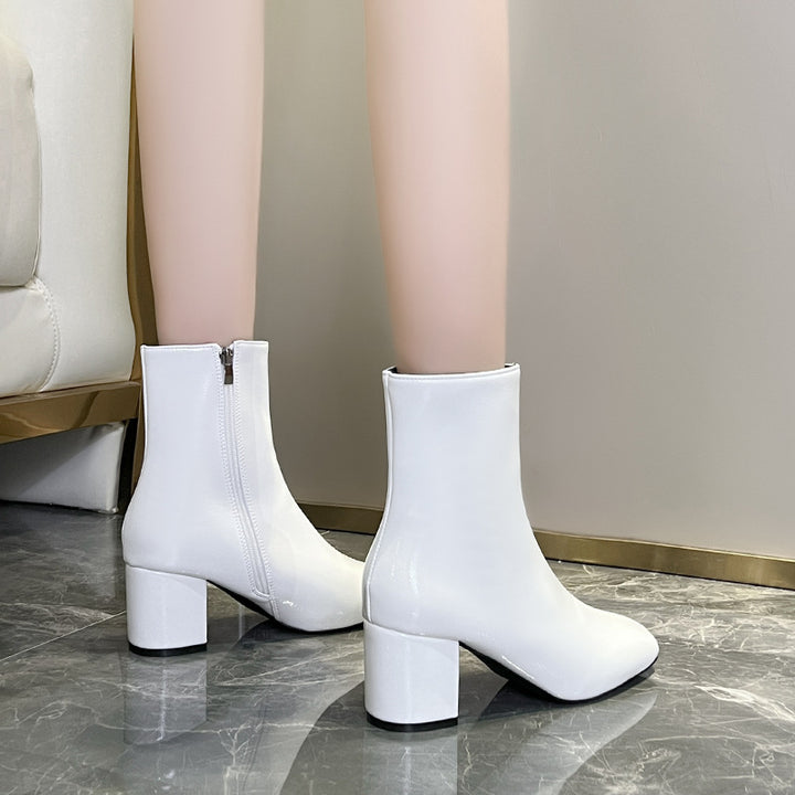 Autumn New Side Zipper Chunky Heel Square Toe Mid-calf Simple Fashion High Heels-Womens Footwear-Zishirts