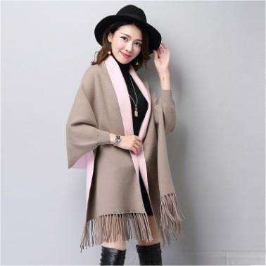 Ladies Shawl Cardigan Tassel Cape Sweater Coat-Scarves & Wraps-Zishirts