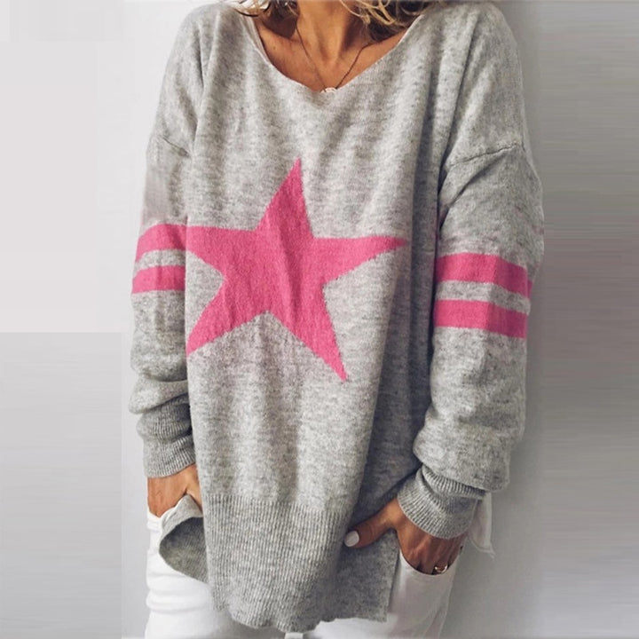 European And American Knitted Five-pointed Star Split Pullover Long Sleeve V-neck Winter Clothing Jacket-Women's Outerwear 2023-Zishirts