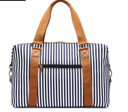 Women's Canvas Striped Travel Bag-Women's Bags-Zishirts