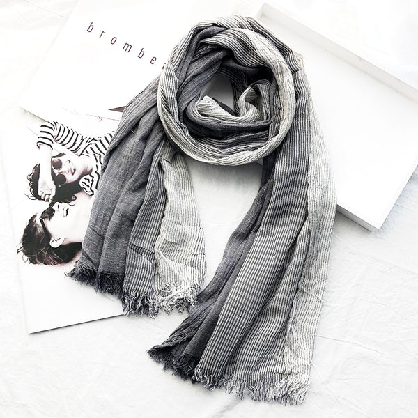 Women's Striped Cotton And Linen Scarf Shawl-Scarves & Wraps-Zishirts