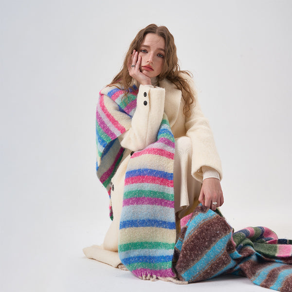 Rainbow Color-blocking Striped Soft Scarf-Scarves & Wraps-Zishirts