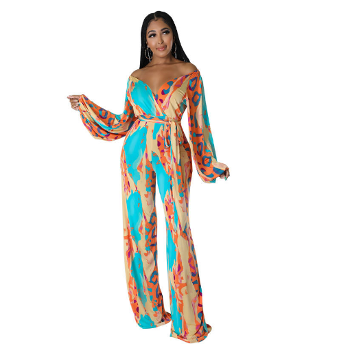 Casual Straight-leg Printing Romper Jumpsuit-Suits & Sets-Zishirts