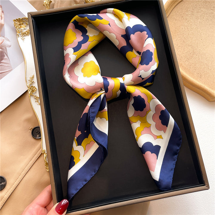 Flower Color Matching Artificial Silk Women's Square Scarf-Scarves & Wraps-Zishirts