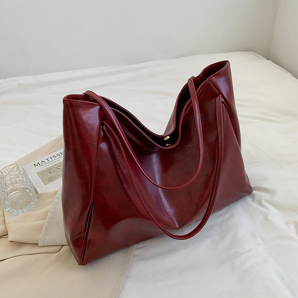Glossy Large Capacity Commuter Retro Fashion Tote Bag-Women's Bags-Zishirts