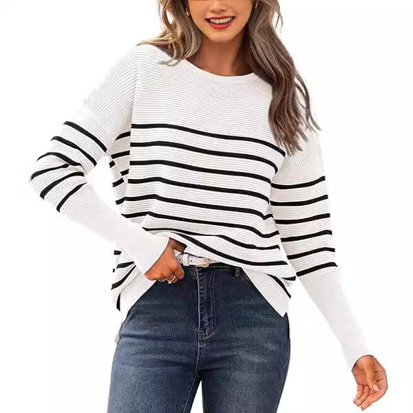 Autumn Winter Sweater Casual Striped Round Neck Sweater-0-Zishirts