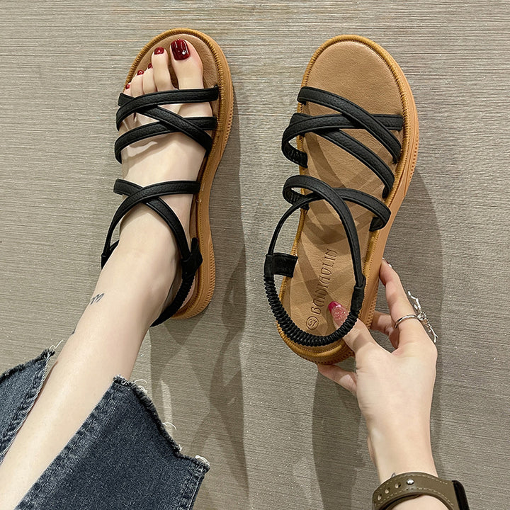 Elastic Band Cover Flat Strap Sandals-Womens Footwear-Zishirts