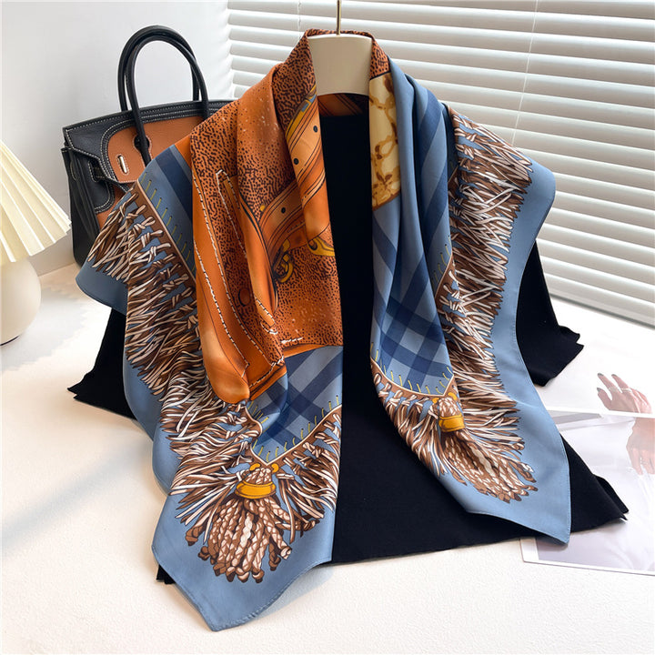 Fashion Luxury Silk Scarf Color Block Printed Twill Silk Large Kerchief-Scarves & Wraps-Zishirts