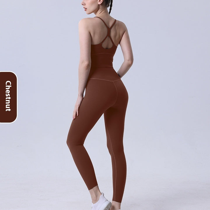 Nude Feel Yoga Clothes Suit Sexy Cross Beauty Back Exercise Bra-Suits & Sets-Zishirts