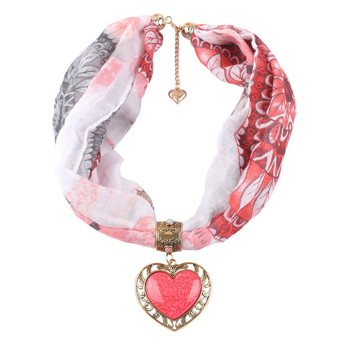 Ethnic Peach Heart Jewelry Necklace Scarf Female-Scarves & Wraps-Zishirts