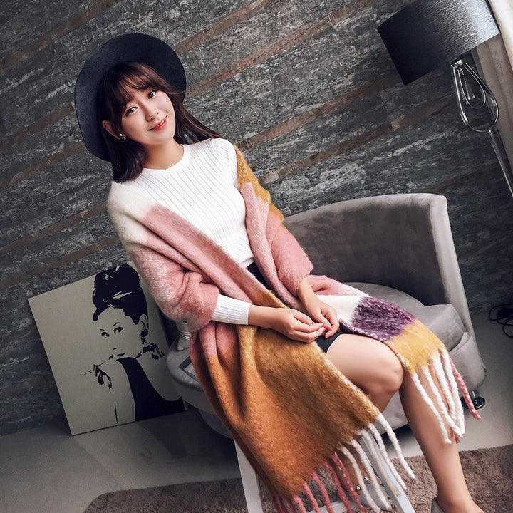 Women's Korean-style Long Scarf Shawl Autumn And Winter New Warm Thickened Tassel-Scarves & Wraps-Zishirts