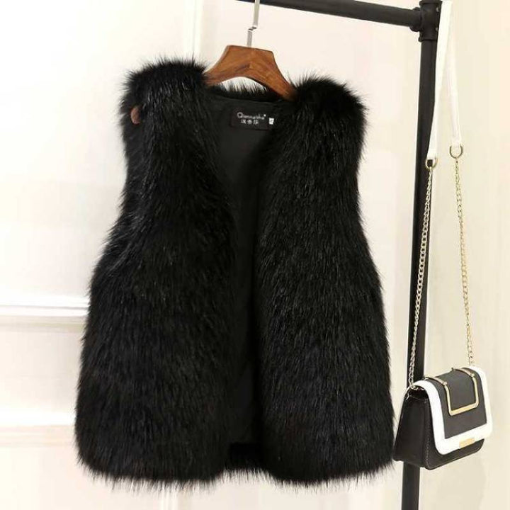 Women's Imitation Fox Fur Waistcoat Plus Cotton Furry Vest-Women's Outerwear 2023-Zishirts