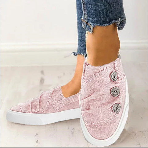 Fashion Canvas Shoes With Button Design Spring Summer Autumn Flats Shoes Outwear-Womens Footwear-Zishirts