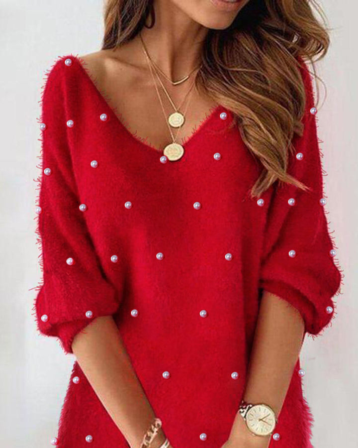 Women's Gorgeous Red Foam Beads Plain Plush Dress-Womens 2024 March-Zishirts