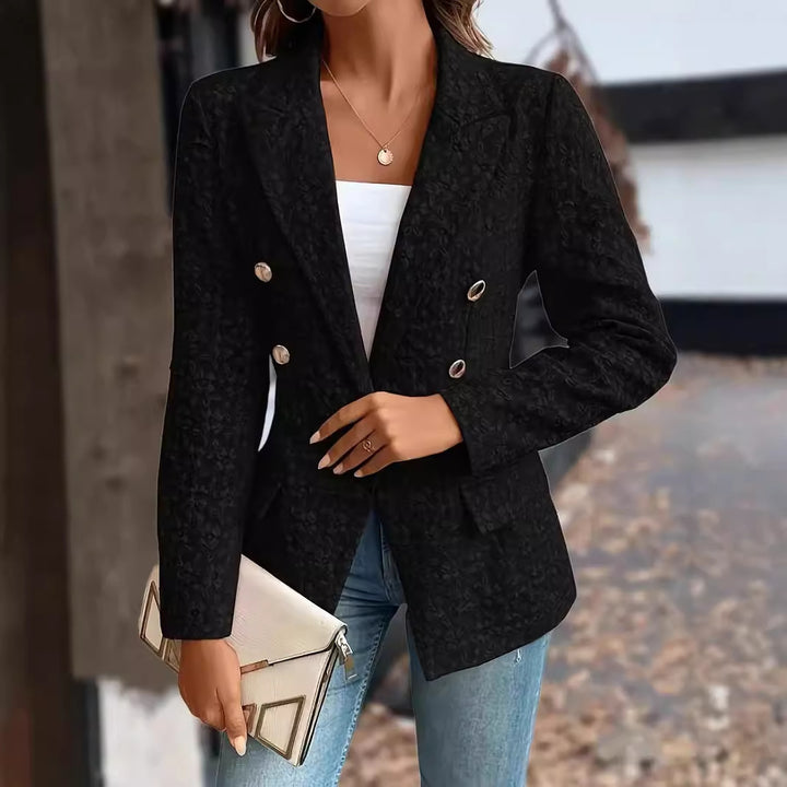 Winter Fashion Temperament Pure Color Double Breasted Blazer Women's Clothing-Jackets-Zishirts