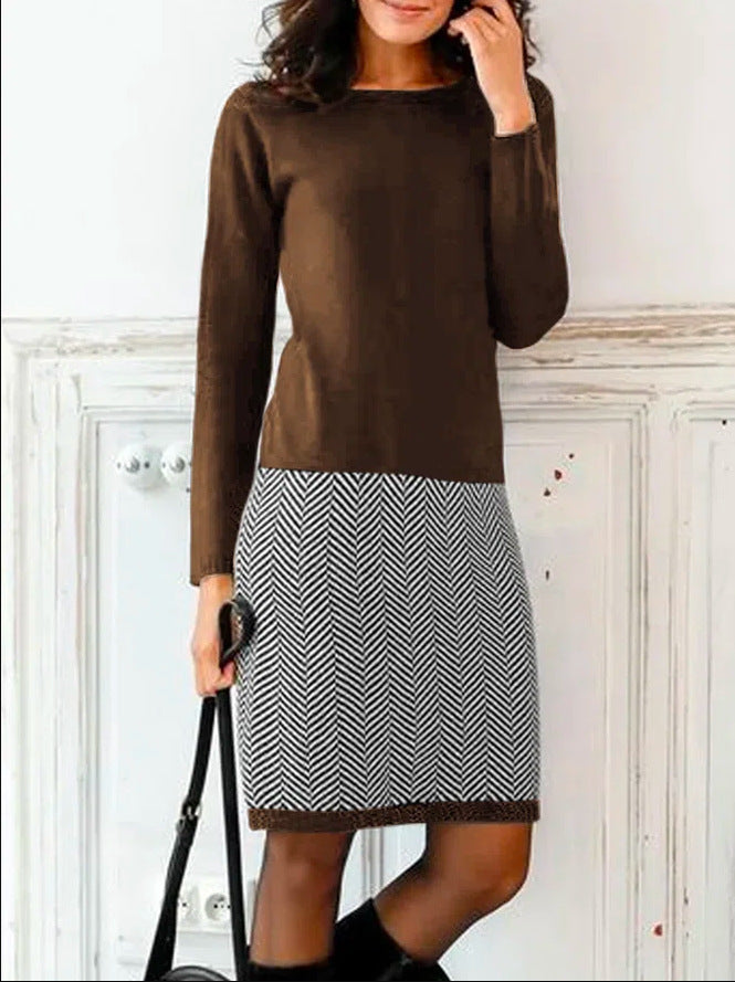 Women's Fashion Houndstooth Slim Base Dress-Lady Dresses-Zishirts