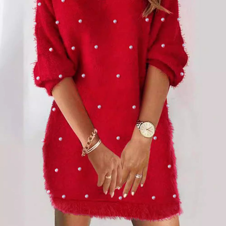 Women's Gorgeous Red Foam Beads Plain Plush Dress-Womens 2024 March-Zishirts