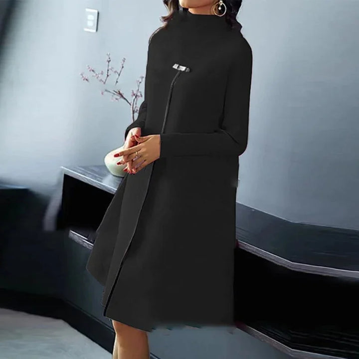 Women's Long-sleeved Round Neck Swing Dress-Women's Outerwear 2023-Zishirts