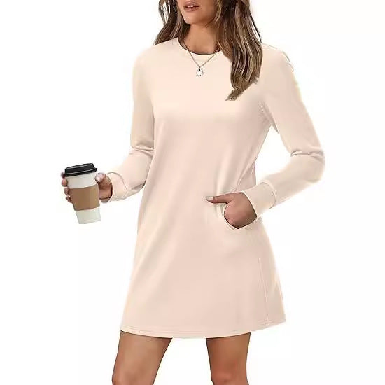 Back Fold Pocket Long Sleeve Sweater Dress-Lady Dresses-Zishirts