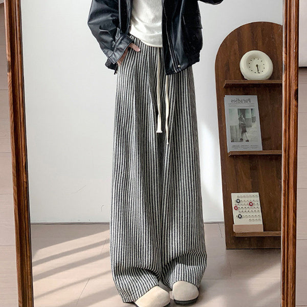 Women's Autumn And Winter High Waist Casual Retro Woolen Wide-leg Pants-Women's Outerwear 2023-Zishirts