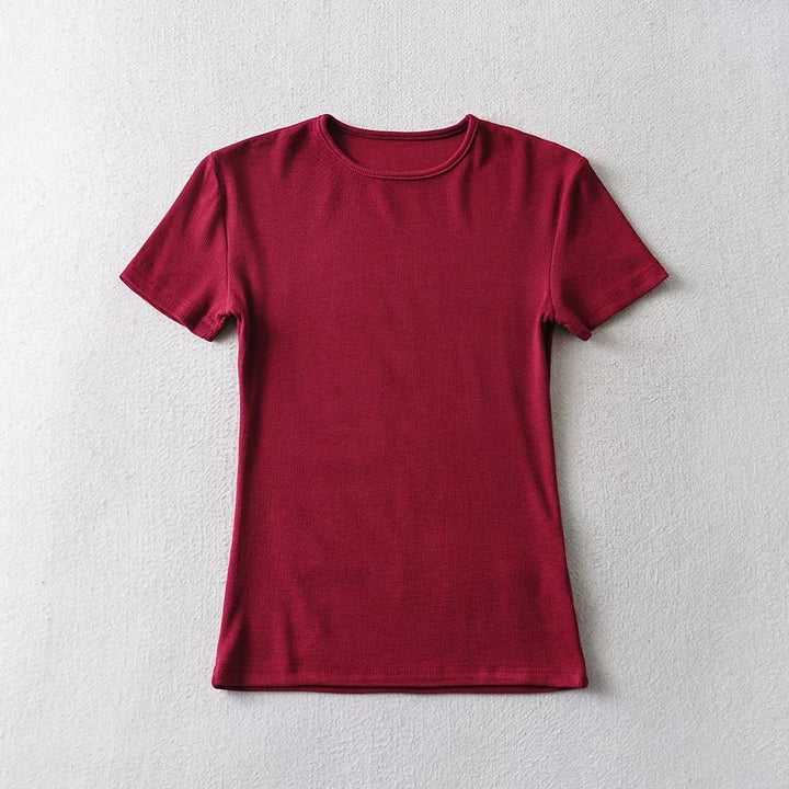 Women's Solid Color Round Neck Pullover Short Sleeve T-shirt-Womens 2024 March-Zishirts