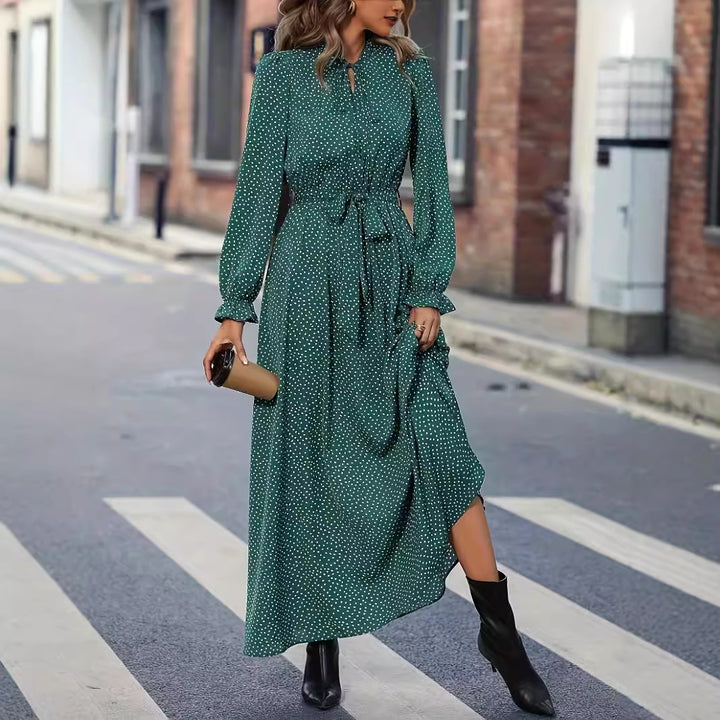 Women's Long Sleeve Dotted Prints Dress-Lady Dresses-Zishirts