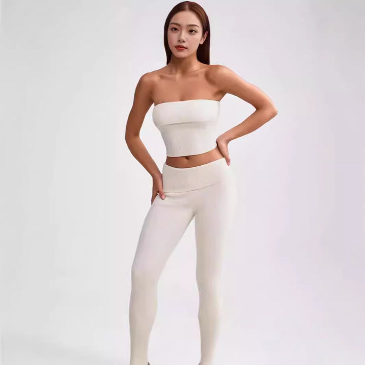 New Women's Tube Top Bell-bottom Pants Yoga Clothes Two-piece Set-Suits & Sets-Zishirts