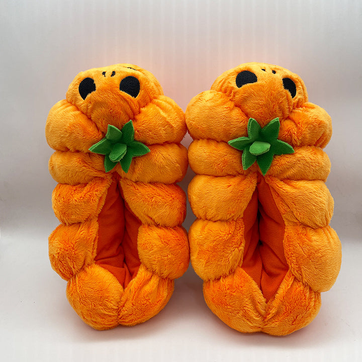 Women's Home Bedroom Halloween Pumpkin Plush Slippers-Womens Footwear-Zishirts