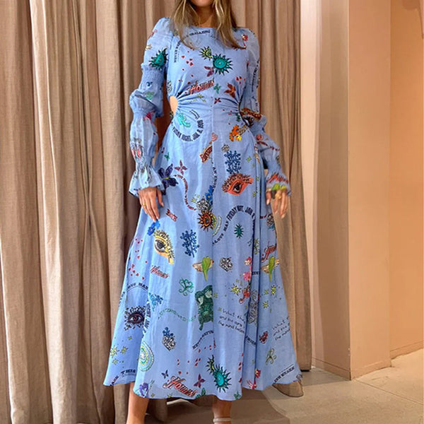 Elegant Printed And Painted Dress-Lady Dresses-Zishirts