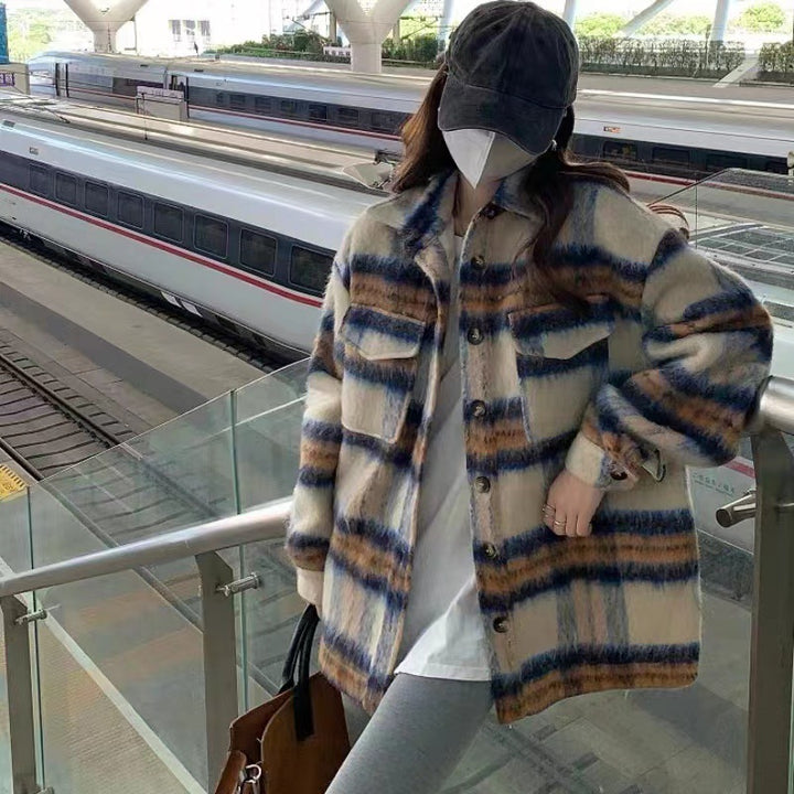 Plaid Wool Coat Female Cotton Padded Thickened-Women's Outerwear 2023-Zishirts