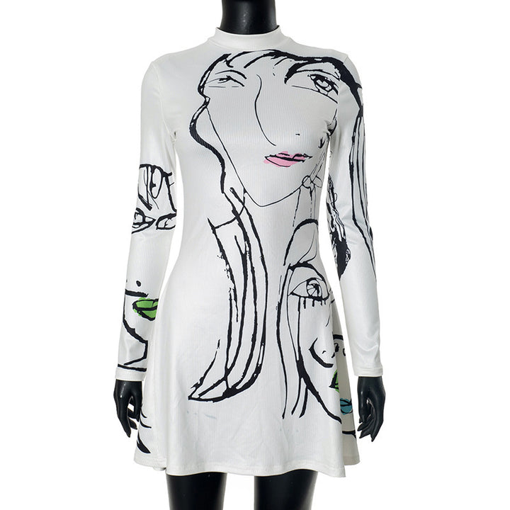 Women's Positioning Portrait Line Printing Dress-Lady Dresses-Zishirts