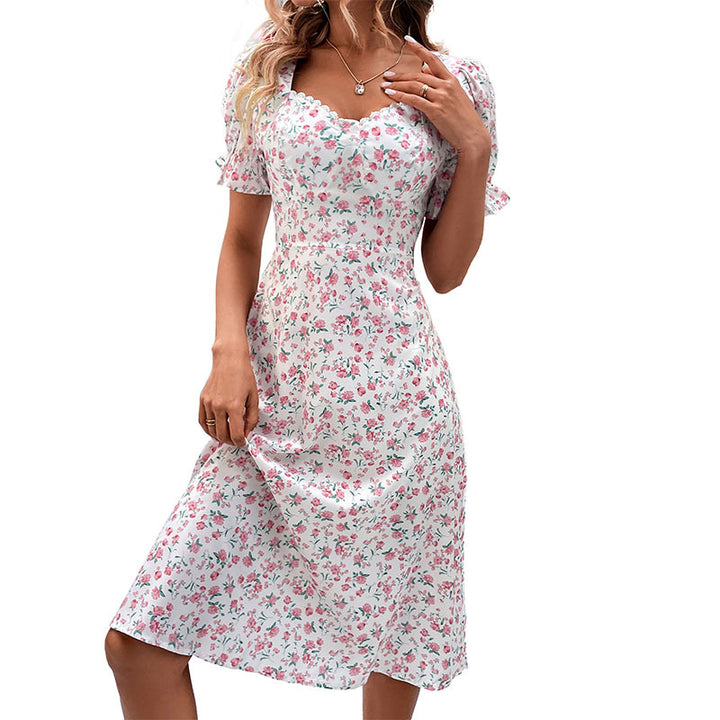 Women's Ruffle Sleeve Printed Dress-Lady Dresses-Zishirts