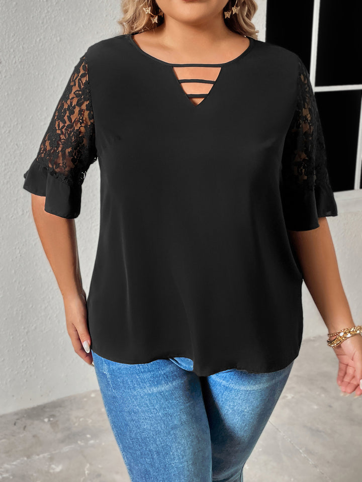 Women's Loose Pullover V-neck Lace Short-sleeved Top-Blouses & Shirts-Zishirts