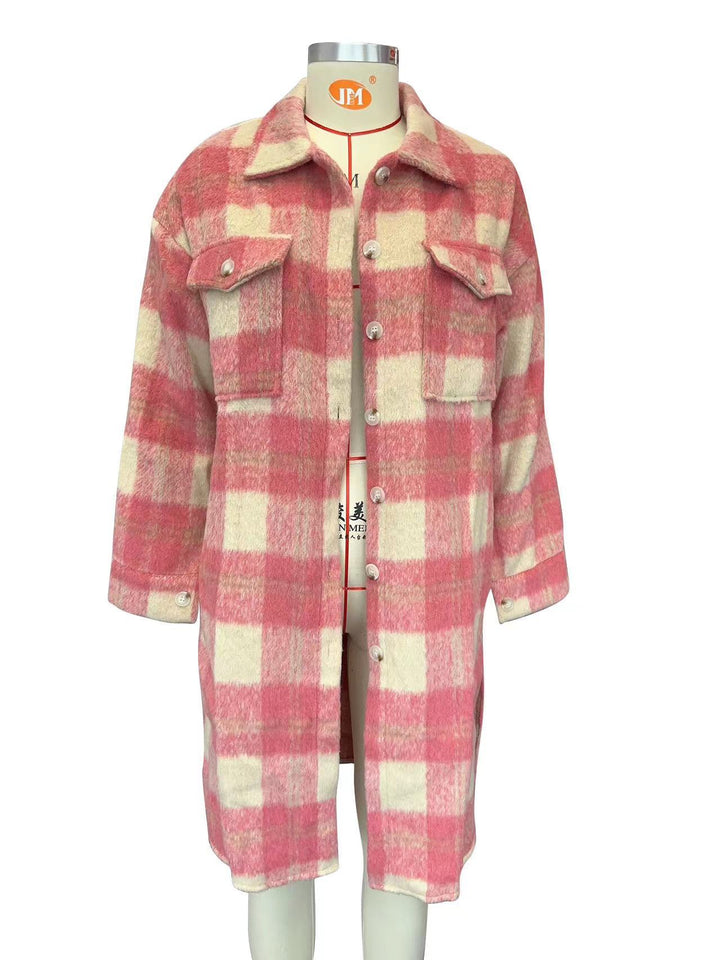 Long-cut Coat Mohair Plaid Coat-Jackets-Zishirts