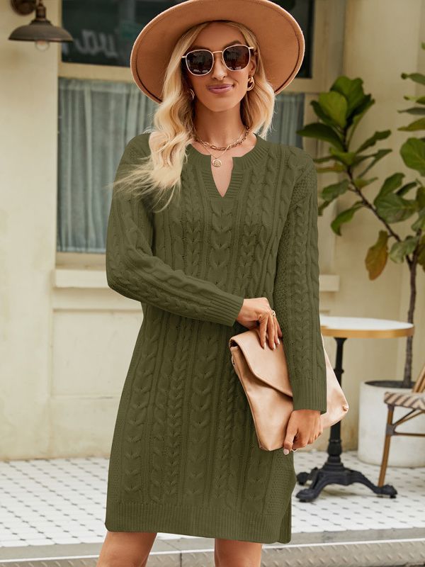 Women's Twisted Midi Knitted Dress-Sweaters-Zishirts