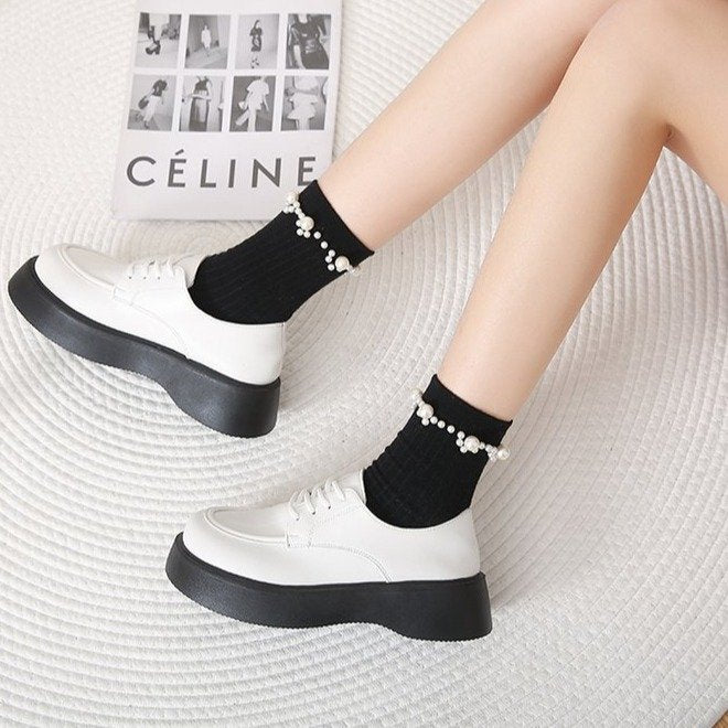 Women's Fashion Solid Color Round Toe Lace-up Platform Casual Shoes-Womens Footwear-Zishirts