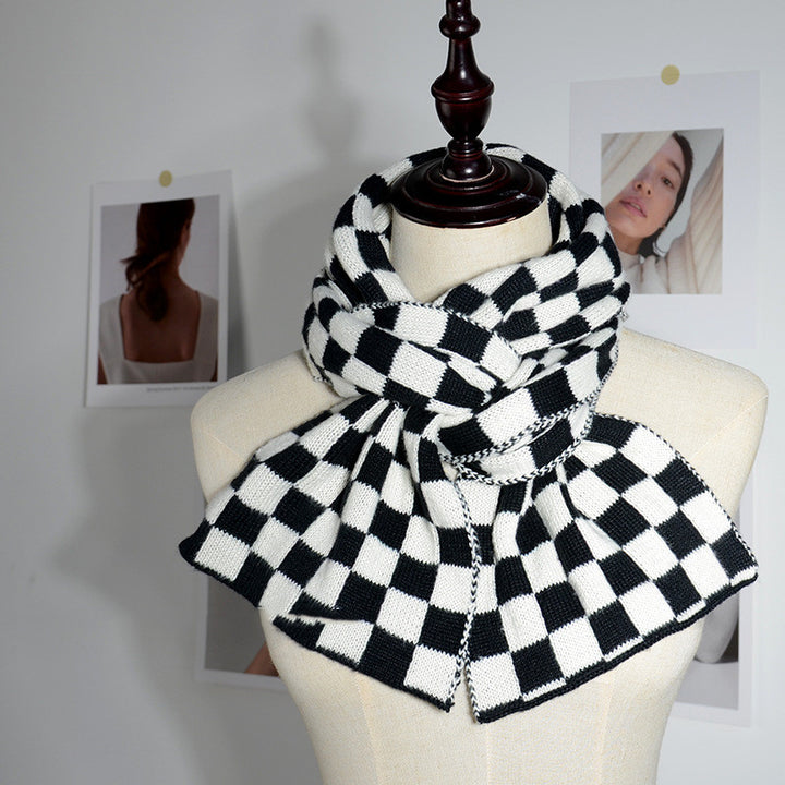 Women's Fashionable Elegant Wool Knitted Thermal Plaid Scarf-Scarves & Wraps-Zishirts