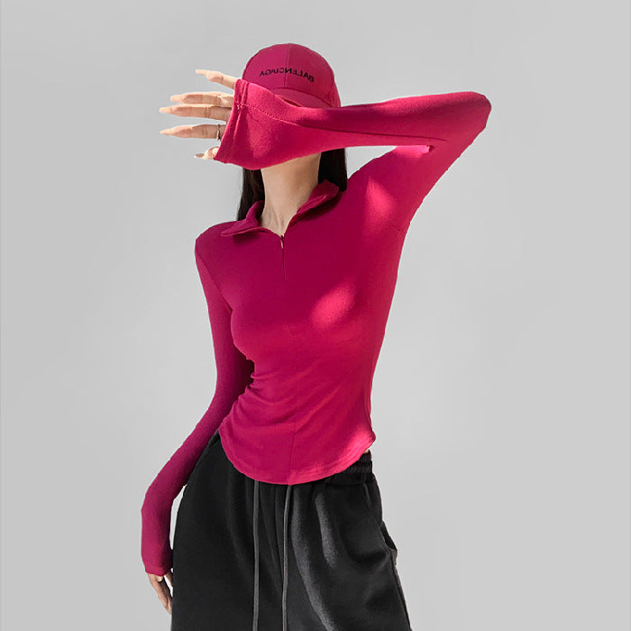 Women's Fashionable All-match Stretch Tight Lapel Long Sleeve-Blouses & Shirts-Zishirts