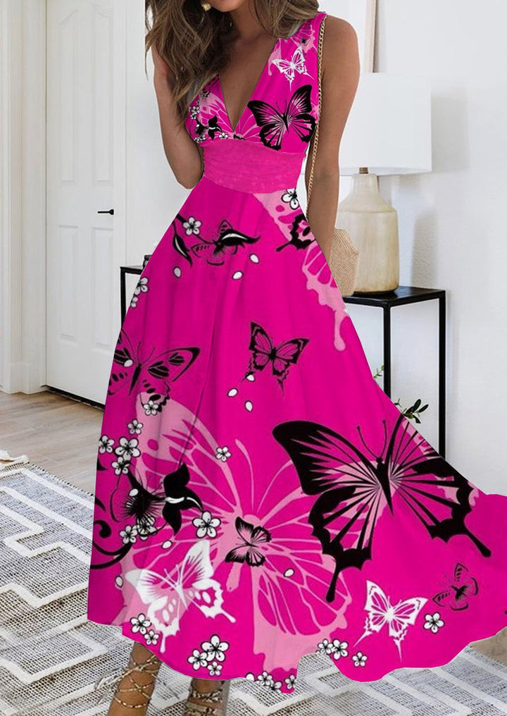 2023 Summer New V-neck Fashion Digital Printing Maxi Dress-Womens 2024 March-Zishirts